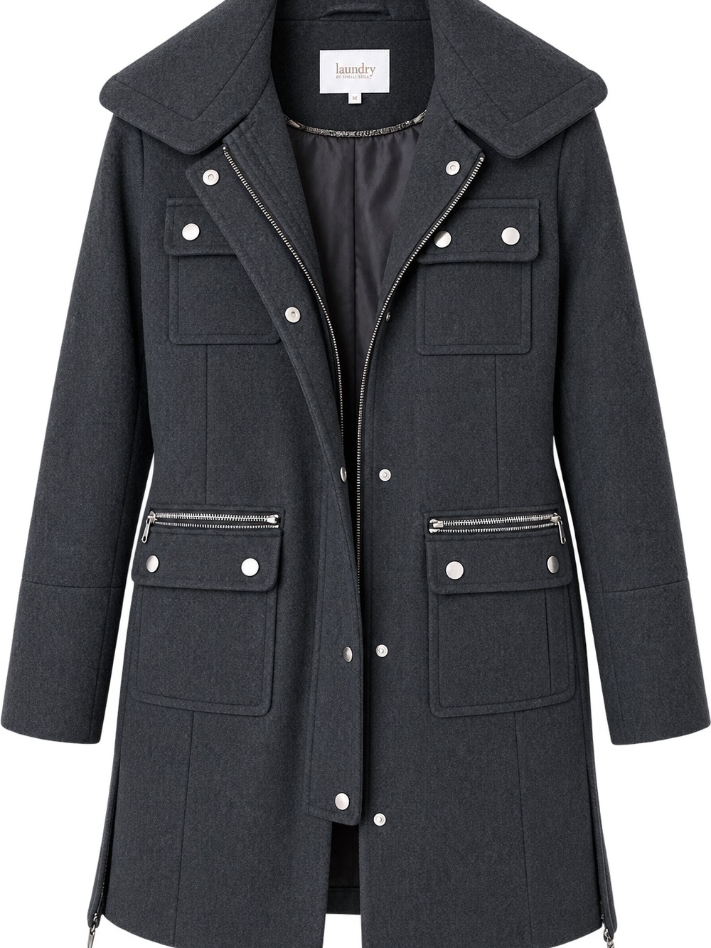 Laundry By Shelli Segal Charcoal Gray Wool-Blend Pea Coat
